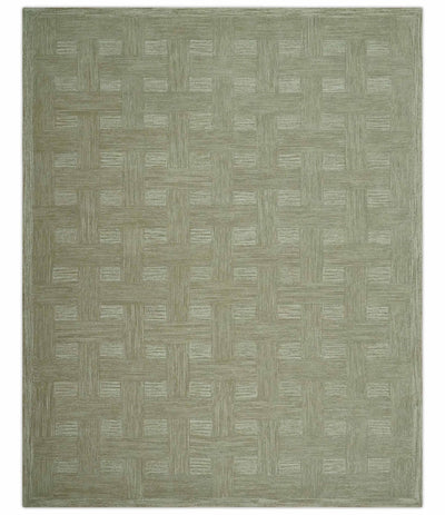 Custom Made Olive and Ivory Modern Geometrical Hand Tufted wool rug - The Rug Decor