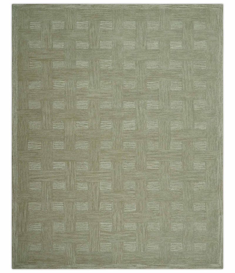 Custom Made Olive and Ivory Modern Geometrical Hand Tufted wool rug - The Rug Decor