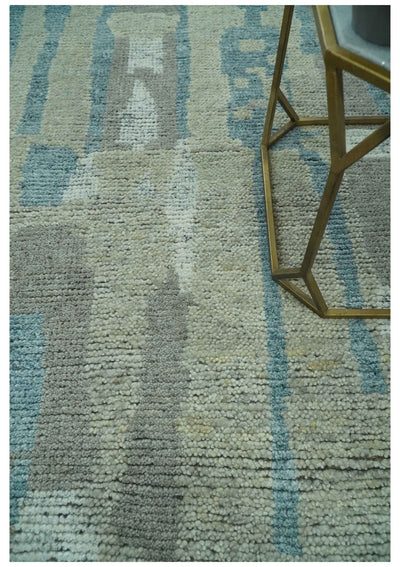 Custom Made Olive, Teal and Brown Modern abstract Hand knotted wool Area Rug - The Rug Decor