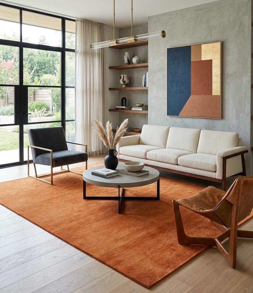Custom Made orange Solid Woolen Hand Tufted contemporary area Rug - The Rug Decor