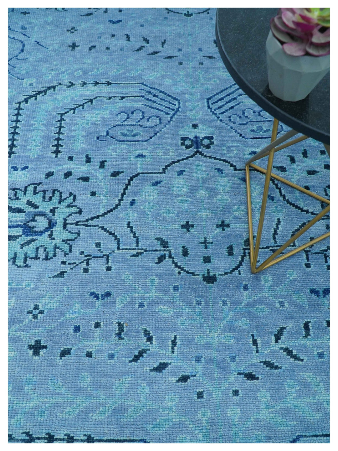 Custom Made Oriental Design Blue Hand Knotted Wool Rug - The Rug Decor