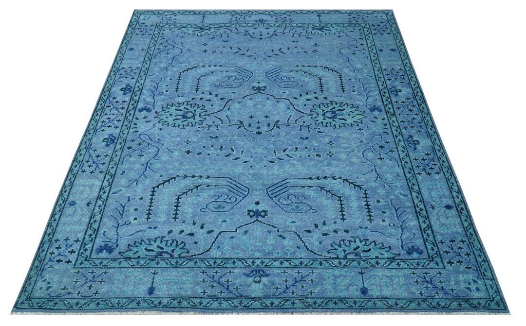 Custom Made Oriental Design Blue Hand Knotted Wool Rug - The Rug Decor