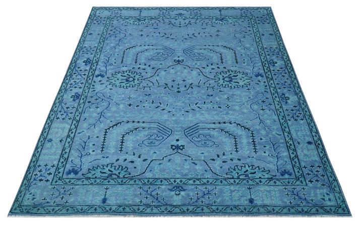 Custom Made Oriental Design Blue Hand Knotted Wool Rug - The Rug Decor