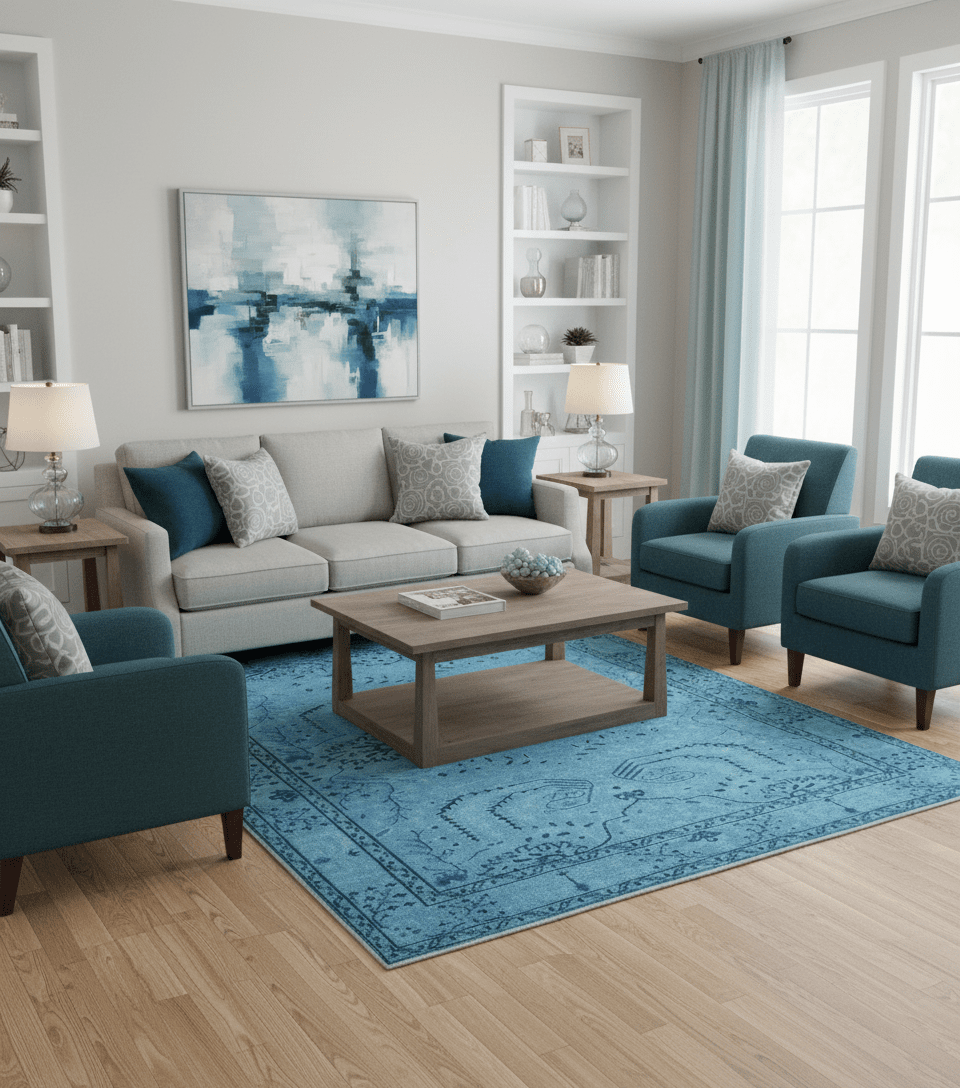 Custom Made Oriental Design Blue Hand Knotted Wool Rug - The Rug Decor