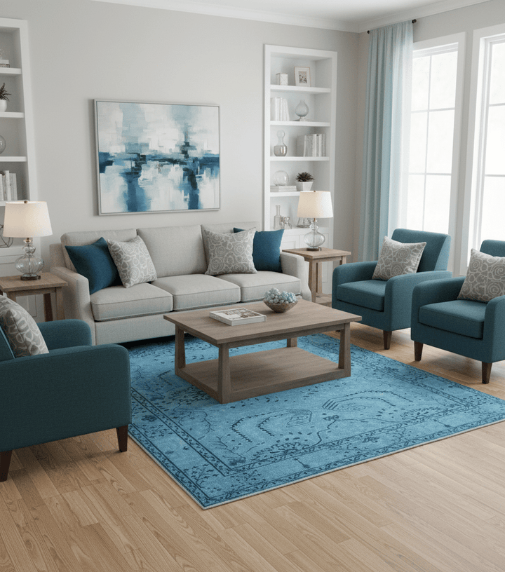 Custom Made Oriental Design Blue Hand Knotted Wool Rug - The Rug Decor