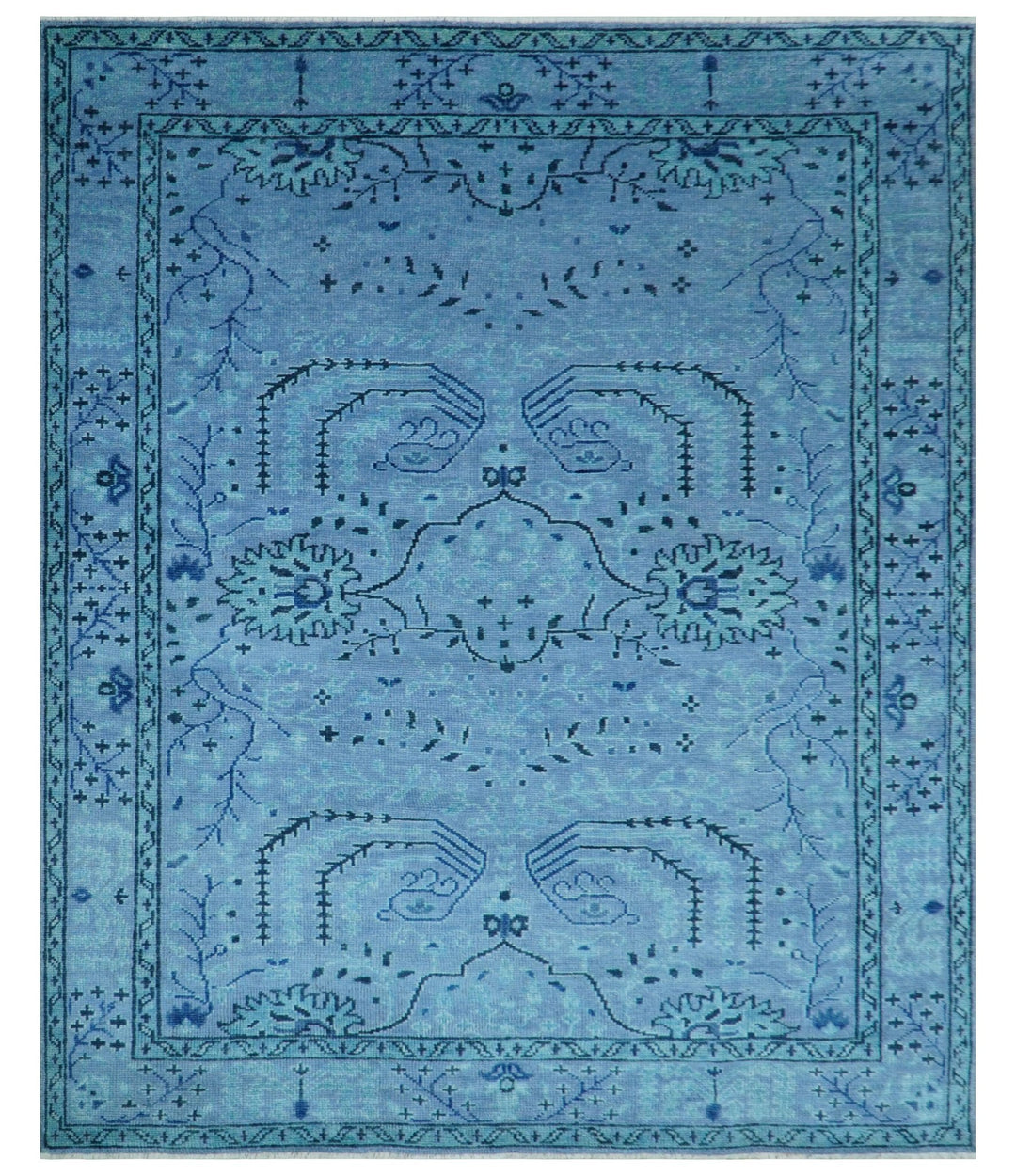 Custom Made Oriental Design Blue Hand Knotted Wool Rug - The Rug Decor