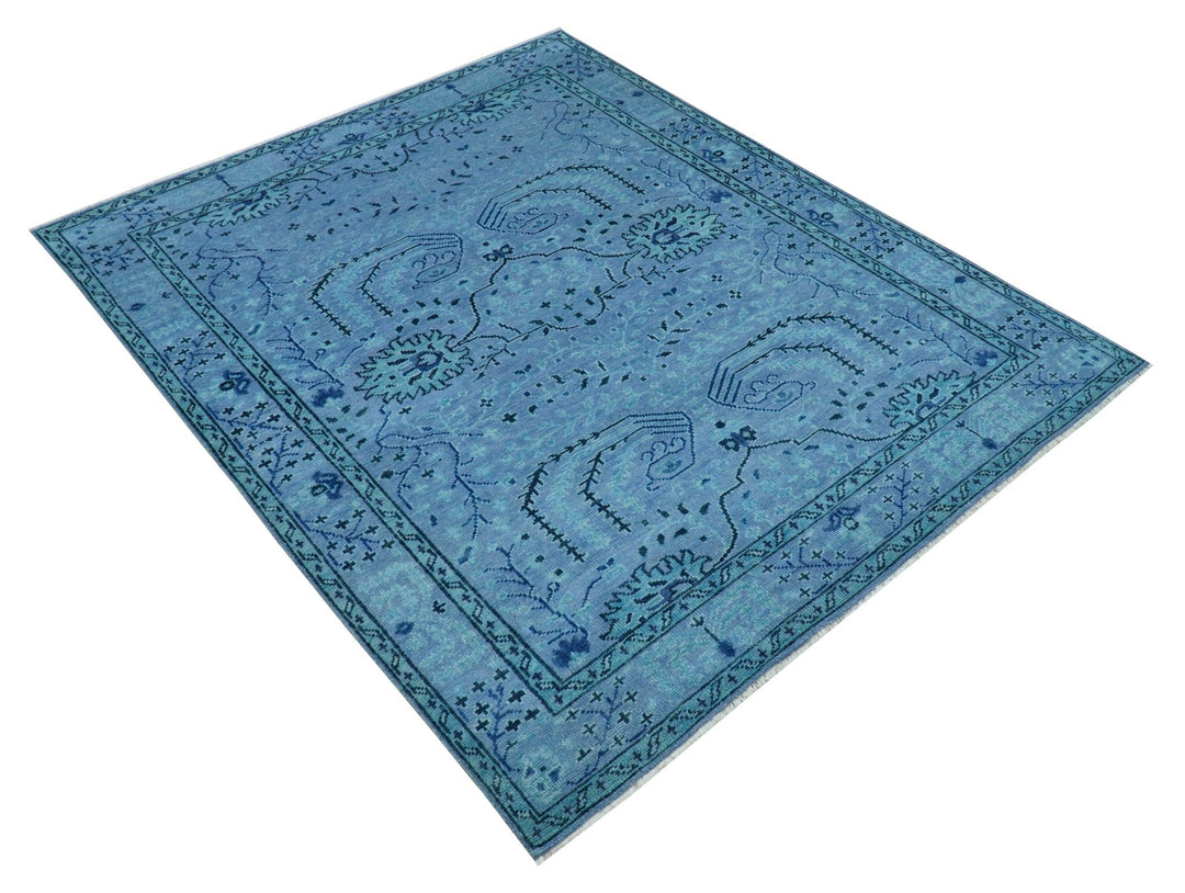 Custom Made Oriental Design Blue Hand Knotted Wool Rug - The Rug Decor