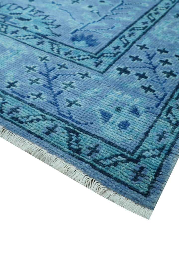 Custom Made Oriental Design Blue Hand Knotted Wool Rug - The Rug Decor
