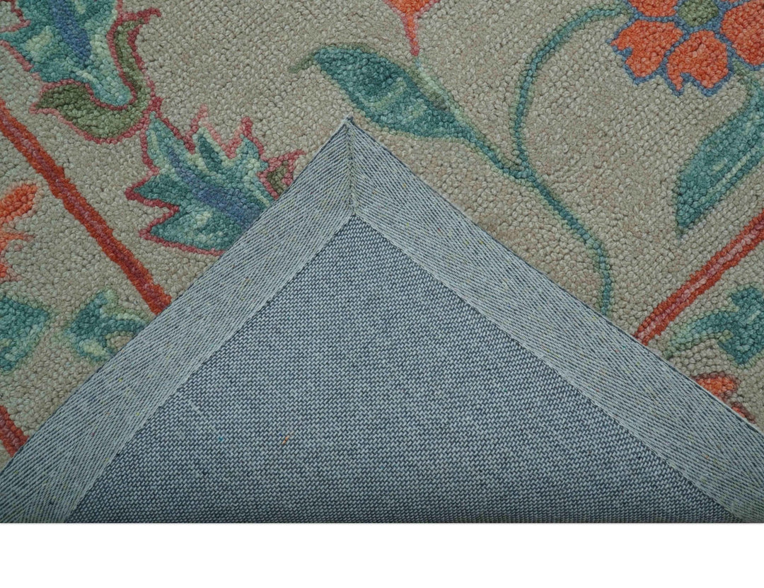 Custom Made Oriental Uzbek Design Floral Beige Hand Tufted Wool Area Rug - The Rug Decor