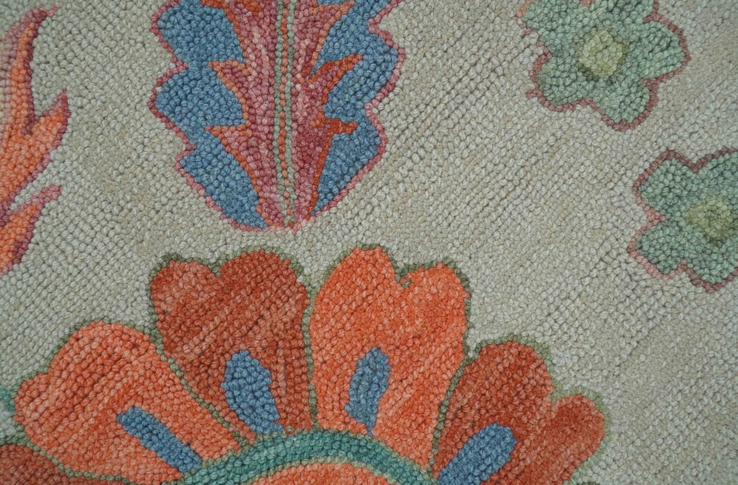 Custom Made Oriental Uzbek Design Floral Beige Hand Tufted Wool Area Rug - The Rug Decor