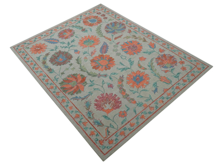 Custom Made Oriental Uzbek Design Floral Beige Hand Tufted Wool Area Rug - The Rug Decor