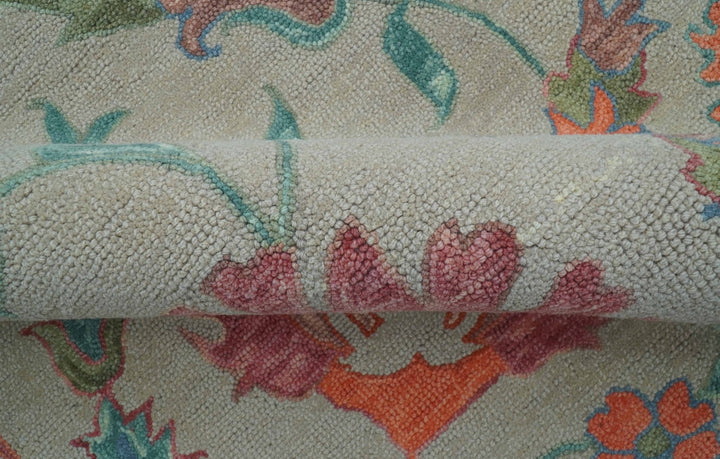Custom Made Oriental Uzbek Design Floral Beige Hand Tufted Wool Area Rug - The Rug Decor