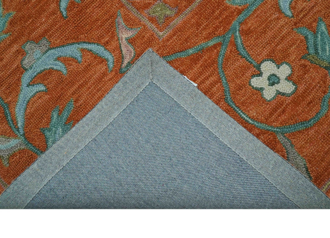 Custom Made Oriental Uzbek Design Floral Rust Hand Tufted Wool Area Rug - The Rug Decor