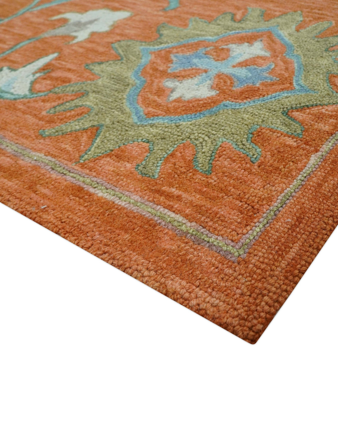 Custom Made Oriental Uzbek Design Floral Rust Hand Tufted Wool Area Rug - The Rug Decor
