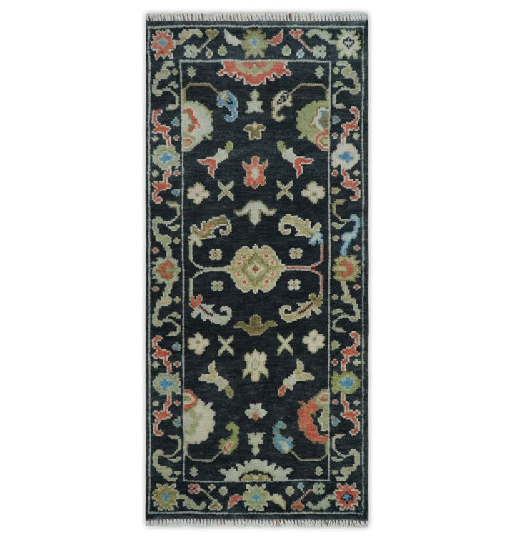 Custom Made Oushak Black And Rust Hand Knotted Runner Wool Rug - The Rug Decor