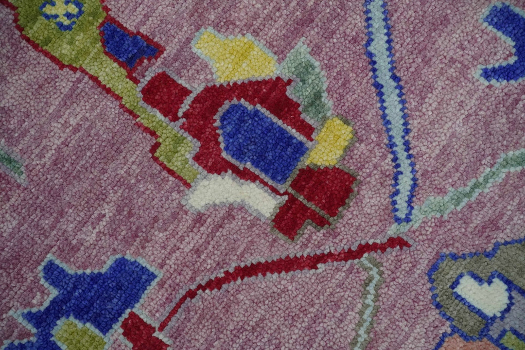 Custom Made Oushak Pink And Blue Runner Hand Knotted Wool Rug - The Rug Decor