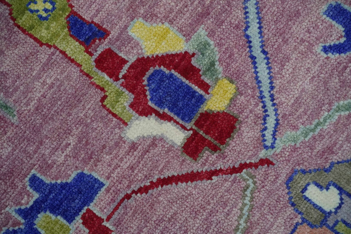 Custom Made Oushak Pink And Blue Runner Hand Knotted Wool Rug - The Rug Decor
