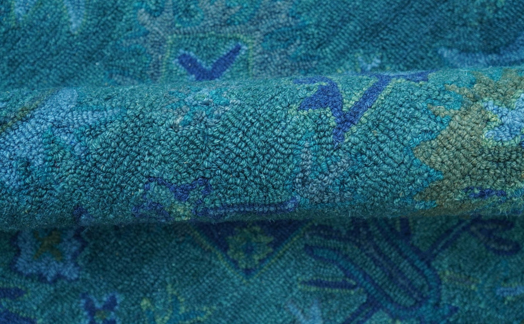 Custom Made Overdyed Traditional Oushak Blue Hand Tufted Wool Area Rug - The Rug Decor