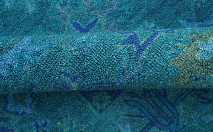 Custom Made Overdyed Traditional Oushak Blue Hand Tufted Wool Area Rug - The Rug Decor