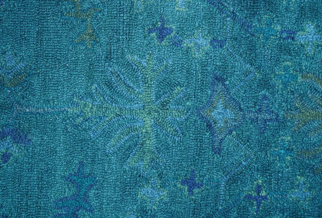 Custom Made Overdyed Traditional Oushak Blue Hand Tufted Wool Area Rug - The Rug Decor