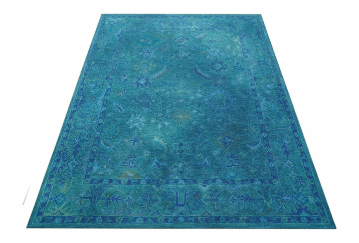 Custom Made Overdyed Traditional Oushak Blue Hand Tufted Wool Area Rug - The Rug Decor
