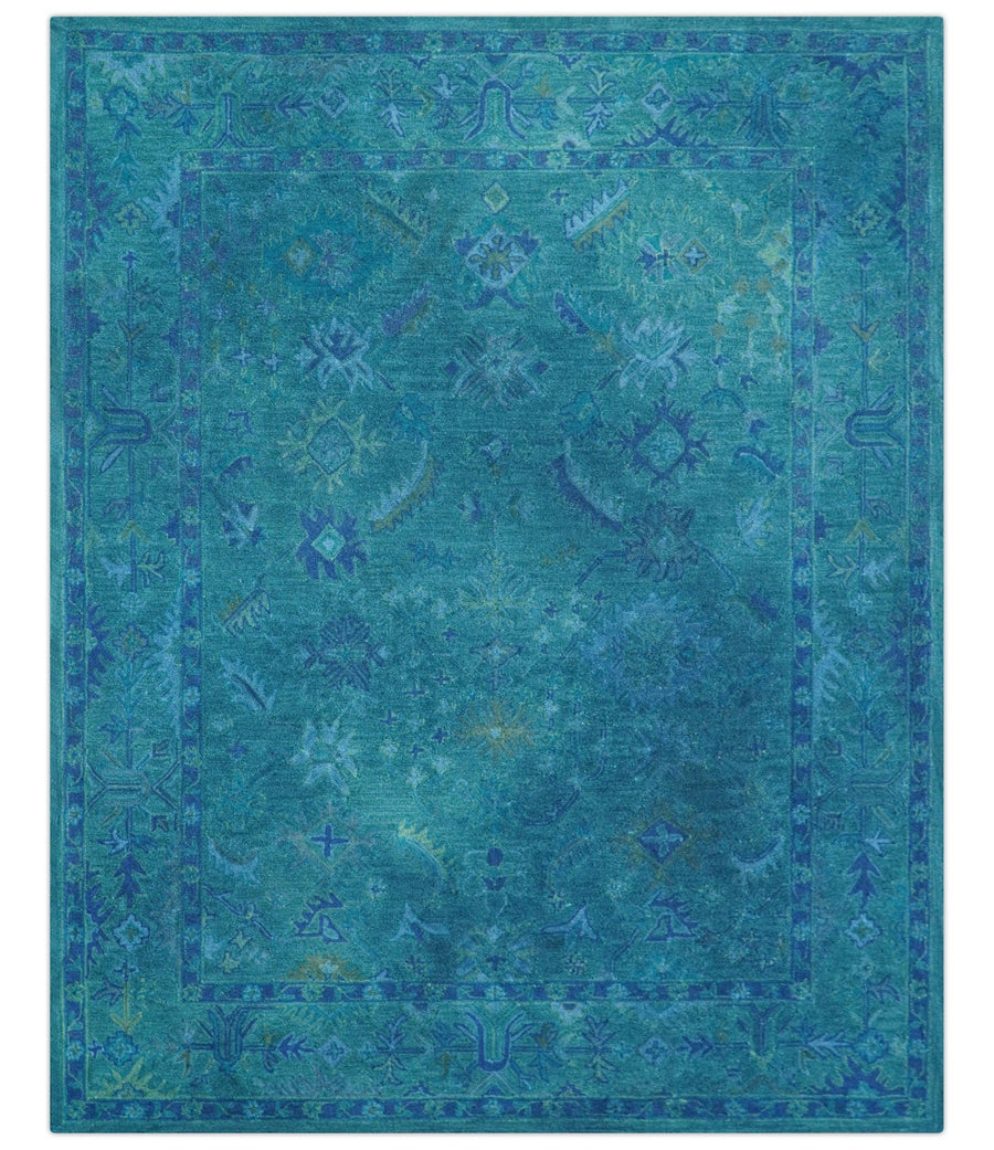 Custom Made Overdyed Traditional Oushak Blue Hand Tufted Wool Area Rug - The Rug Decor