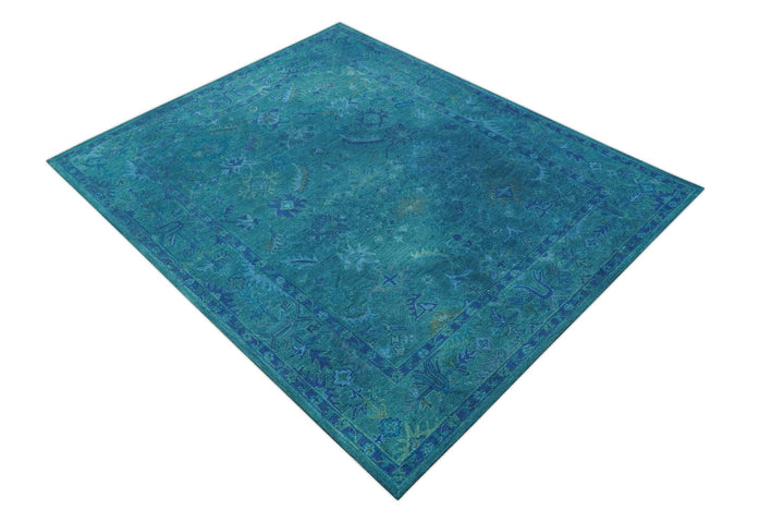 Custom Made Overdyed Traditional Oushak Blue Hand Tufted Wool Area Rug - The Rug Decor