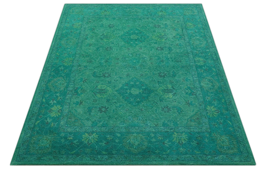 Custom Made Overdyed Traditional Oushak Green Hand Tufted Wool Area Rug - The Rug Decor