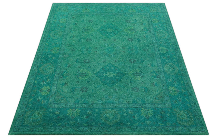 Custom Made Overdyed Traditional Oushak Green Hand Tufted Wool Area Rug - The Rug Decor