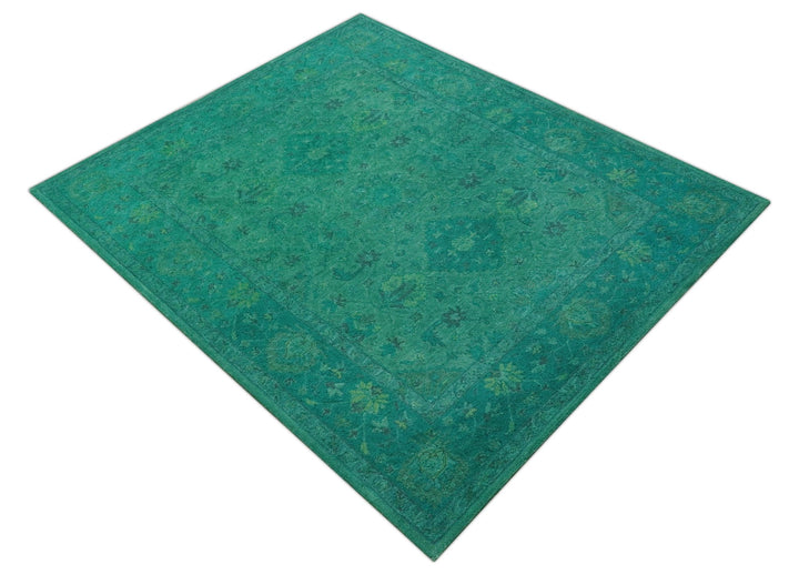 Custom Made Overdyed Traditional Oushak Green Hand Tufted Wool Area Rug - The Rug Decor