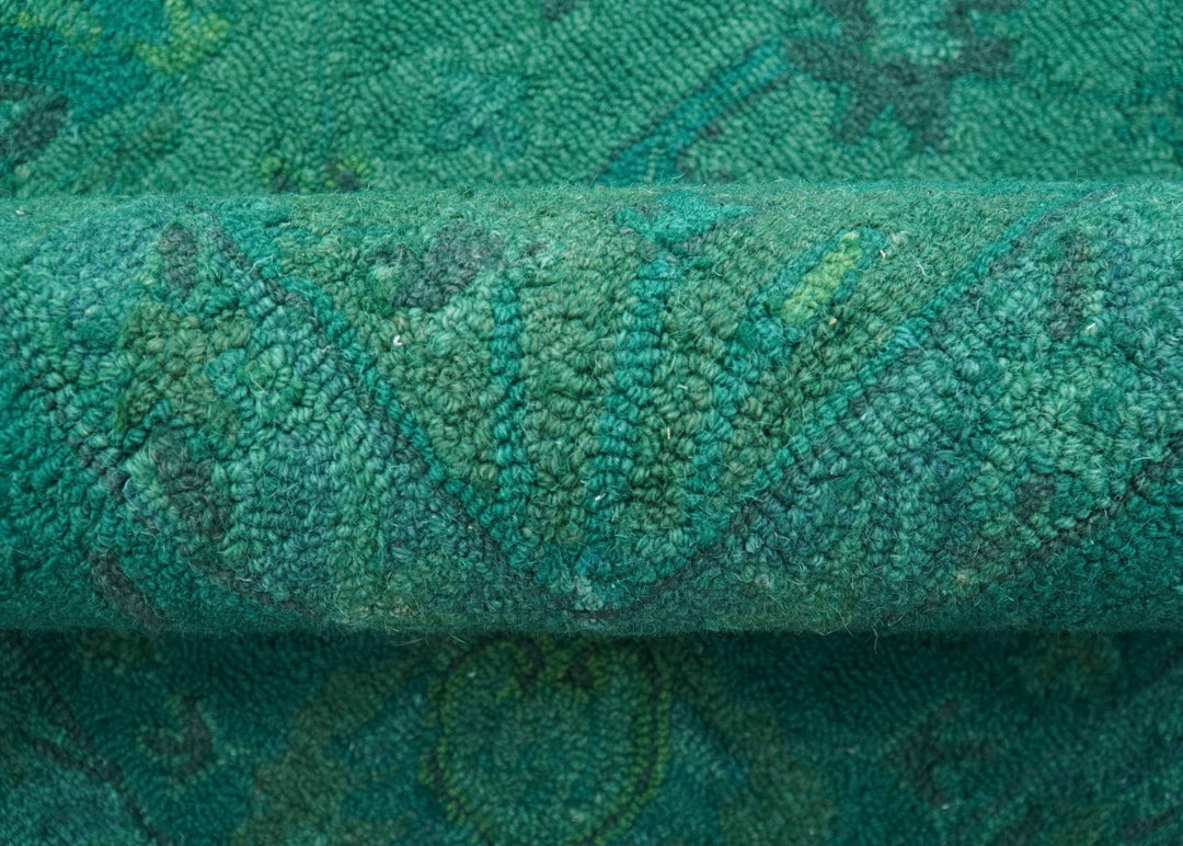 Custom Made Overdyed Traditional Oushak Green Hand Tufted Wool Area Rug - The Rug Decor