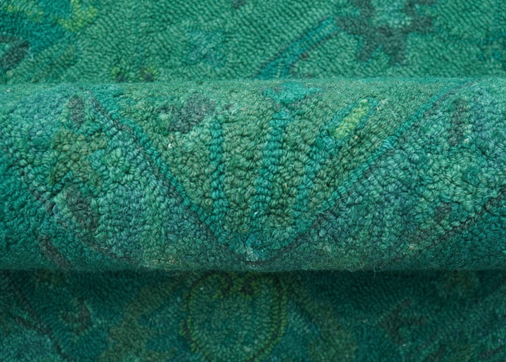 Custom Made Overdyed Traditional Oushak Green Hand Tufted Wool Area Rug - The Rug Decor