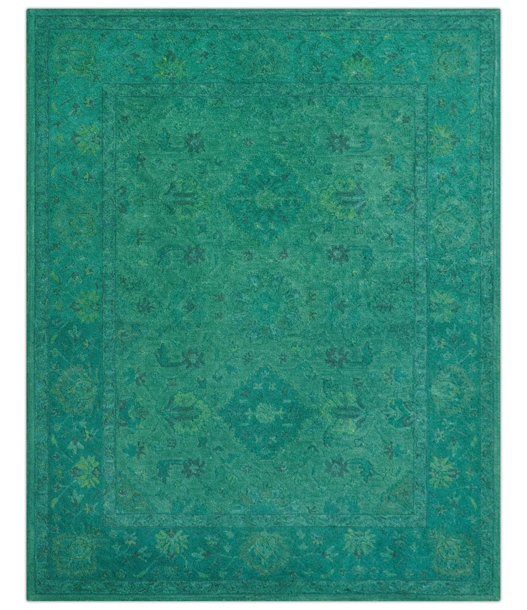 Custom Made Overdyed Traditional Oushak Green Hand Tufted Wool Area Rug - The Rug Decor