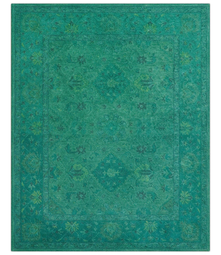 Custom Made Overdyed Traditional Oushak Green Hand Tufted Wool Area Rug - The Rug Decor