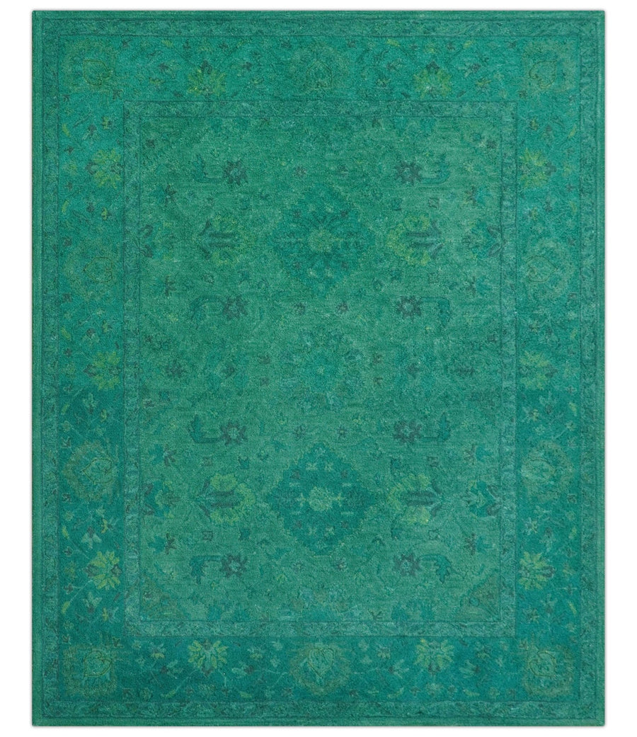 Custom Made Overdyed Traditional Oushak Green Hand Tufted Wool Area Rug - The Rug Decor