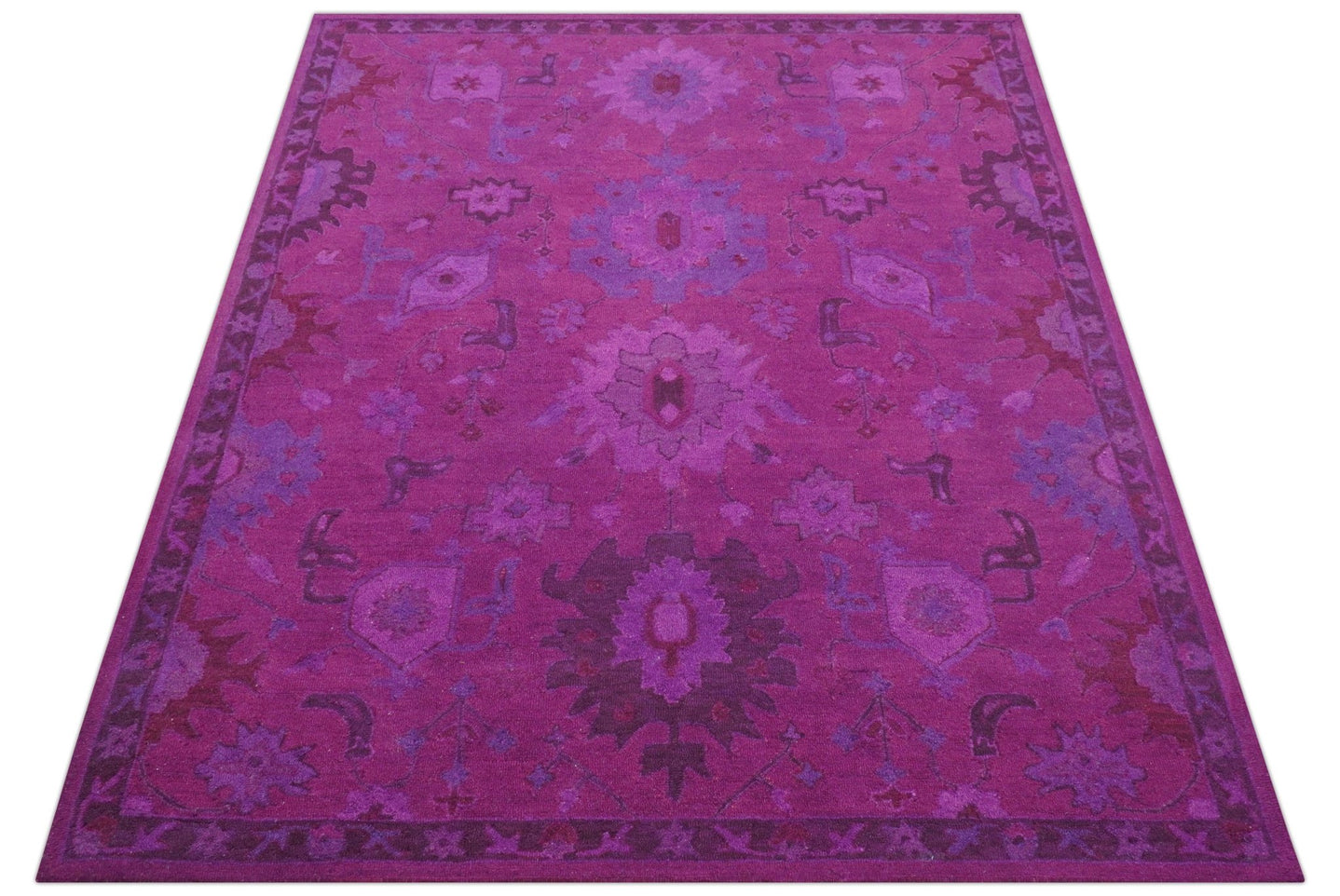 Custom Made Overdyed Traditional Oushak Purple Hand Tufted Wool Area Rug - The Rug Decor
