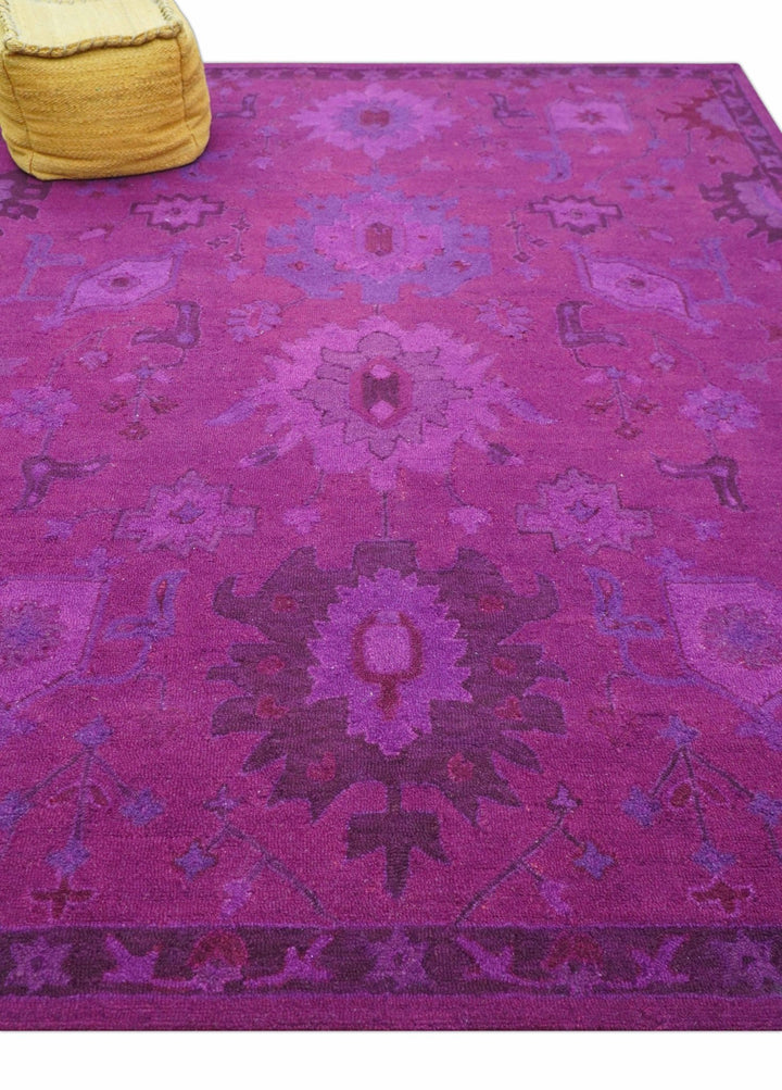 Custom Made Overdyed Traditional Oushak Purple Hand Tufted Wool Area Rug - The Rug Decor