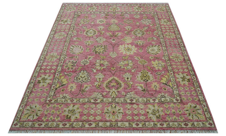 Custom Made Pink and Beige Oushak Hand Knotted Wool Rug - The Rug Decor