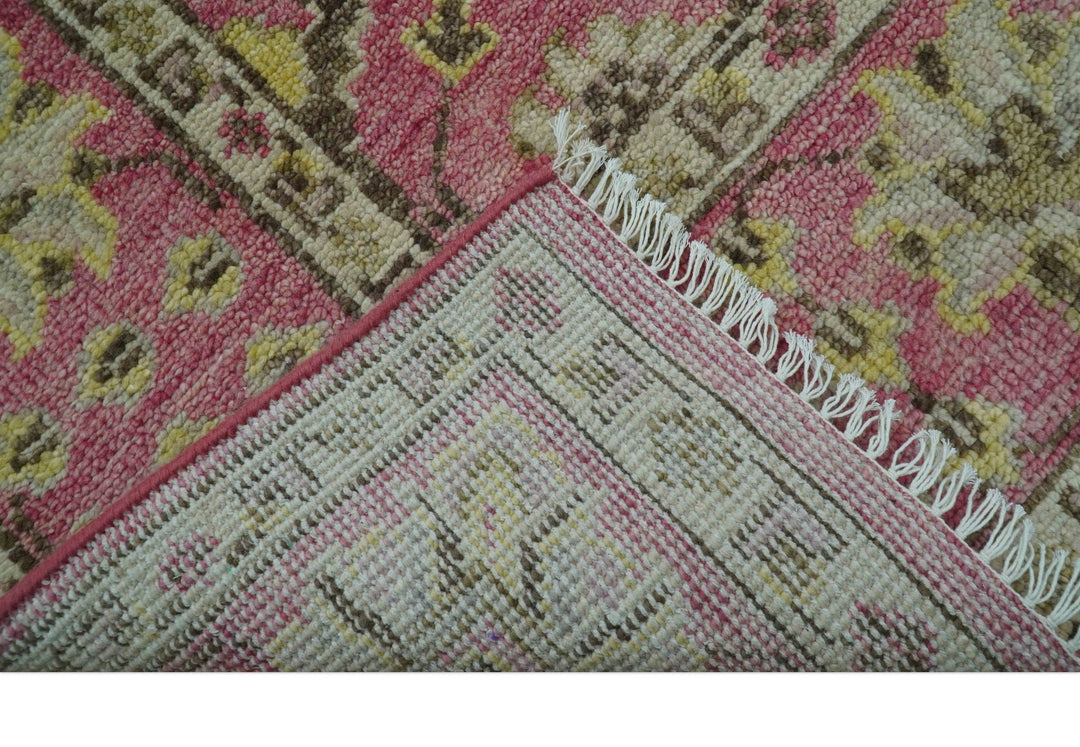 Custom Made Pink and Beige Oushak Hand Knotted Wool Rug - The Rug Decor