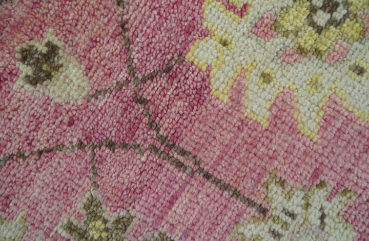Custom Made Pink and Beige Oushak Hand Knotted Wool Rug - The Rug Decor