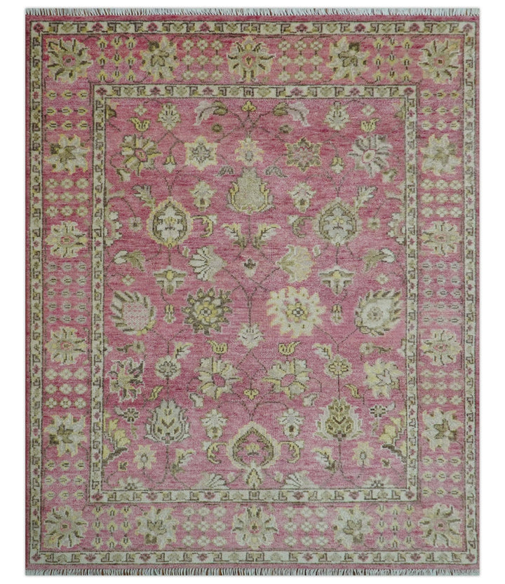 Custom Made Pink and Beige Oushak Hand Knotted Wool Rug - The Rug Decor