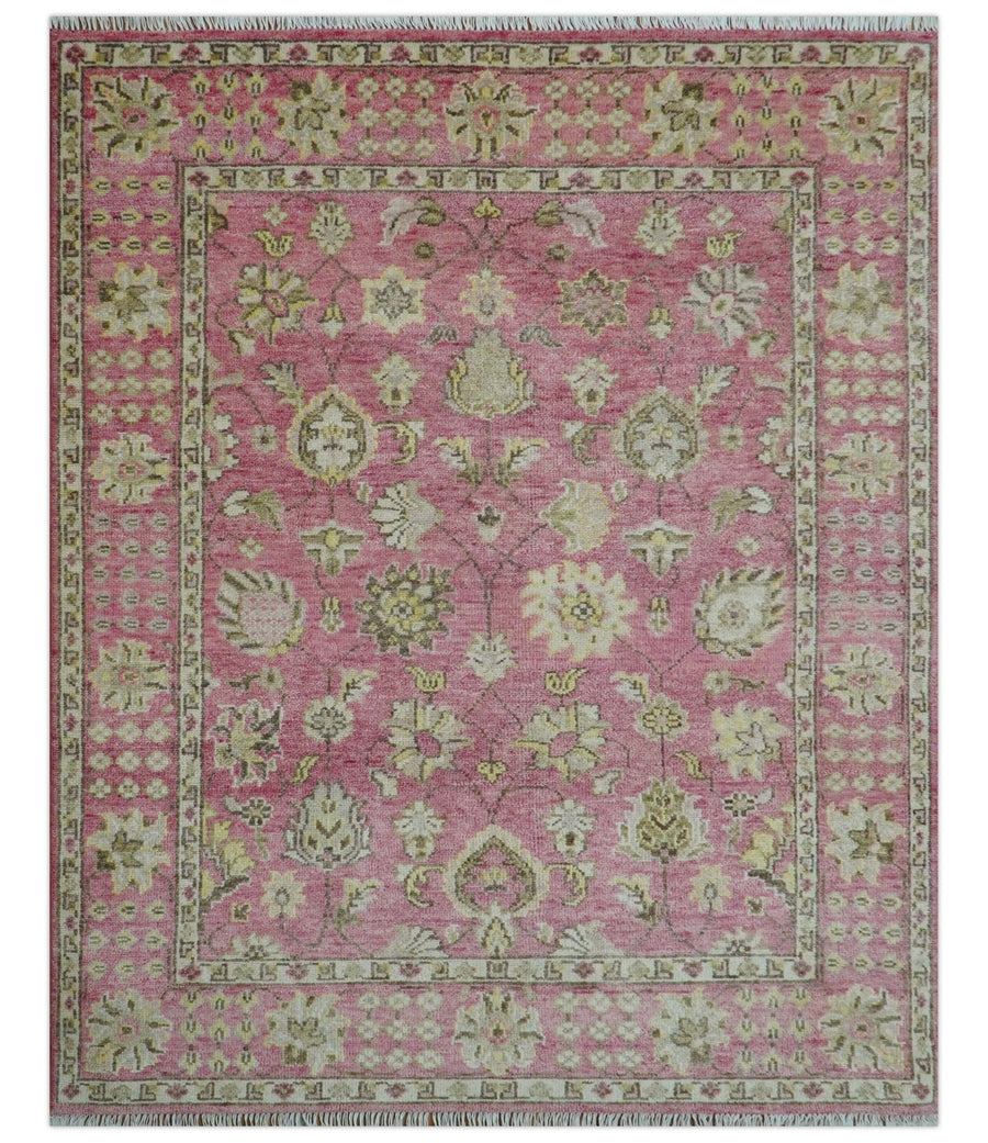 Custom Made Pink and Beige Oushak Hand Knotted Wool Rug - The Rug Decor