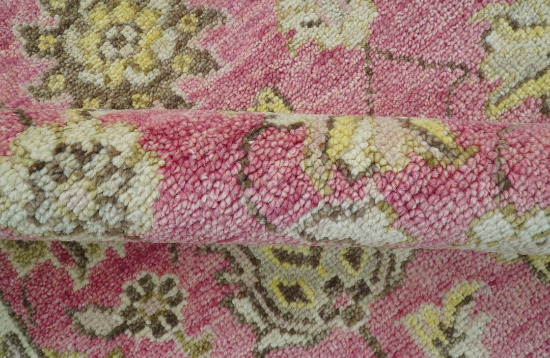 Custom Made Pink and Beige Oushak Hand Knotted Wool Rug - The Rug Decor