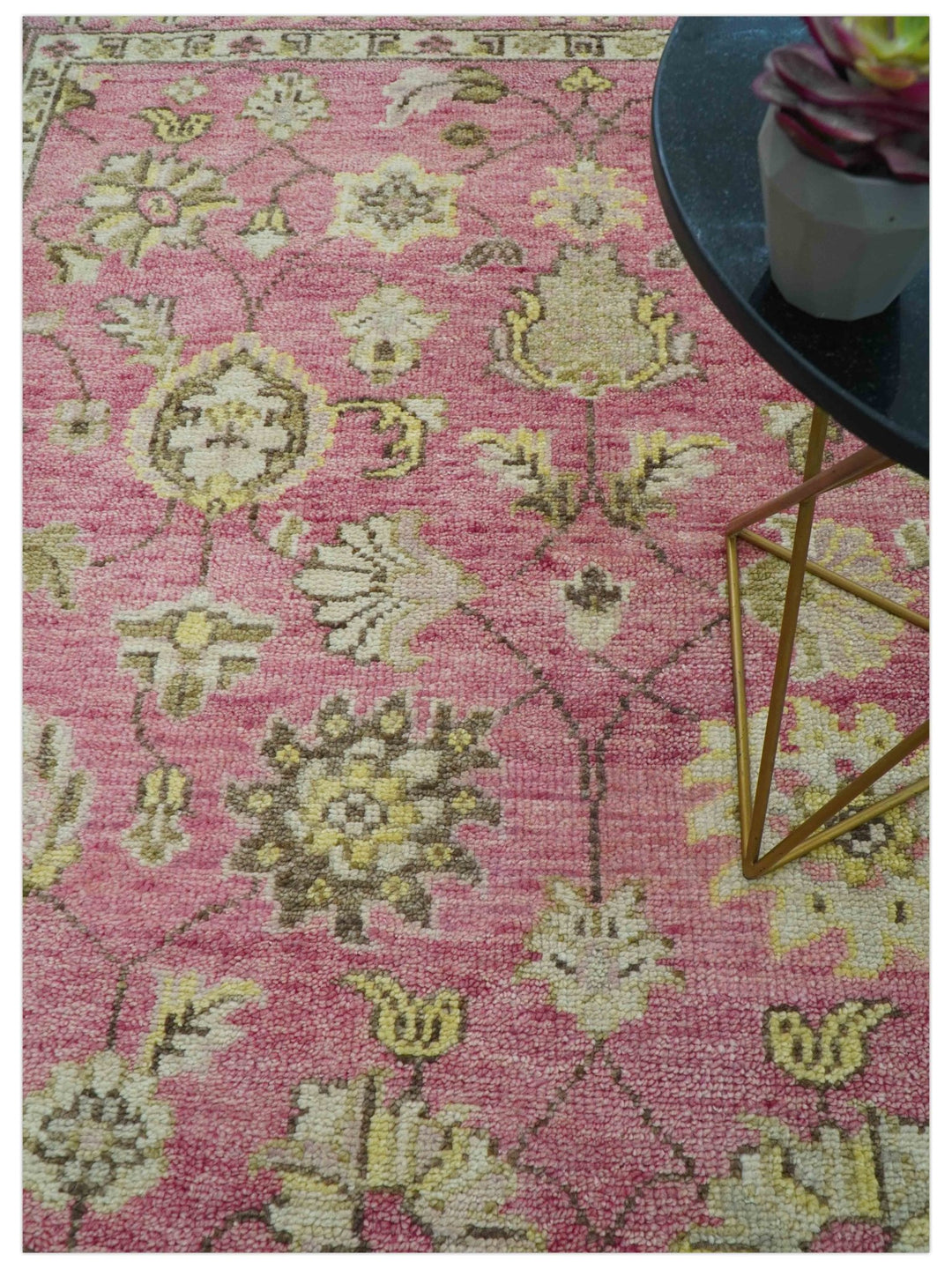 Custom Made Pink and Beige Oushak Hand Knotted Wool Rug - The Rug Decor