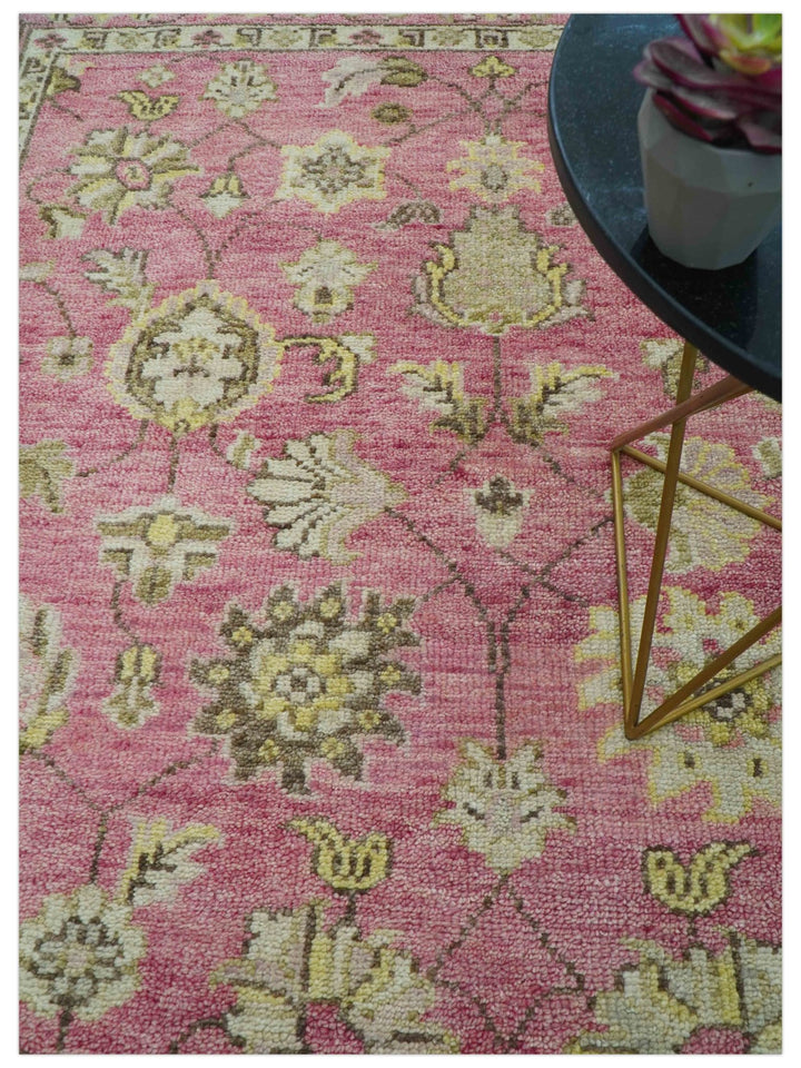 Custom Made Pink and Beige Oushak Hand Knotted Wool Rug - The Rug Decor