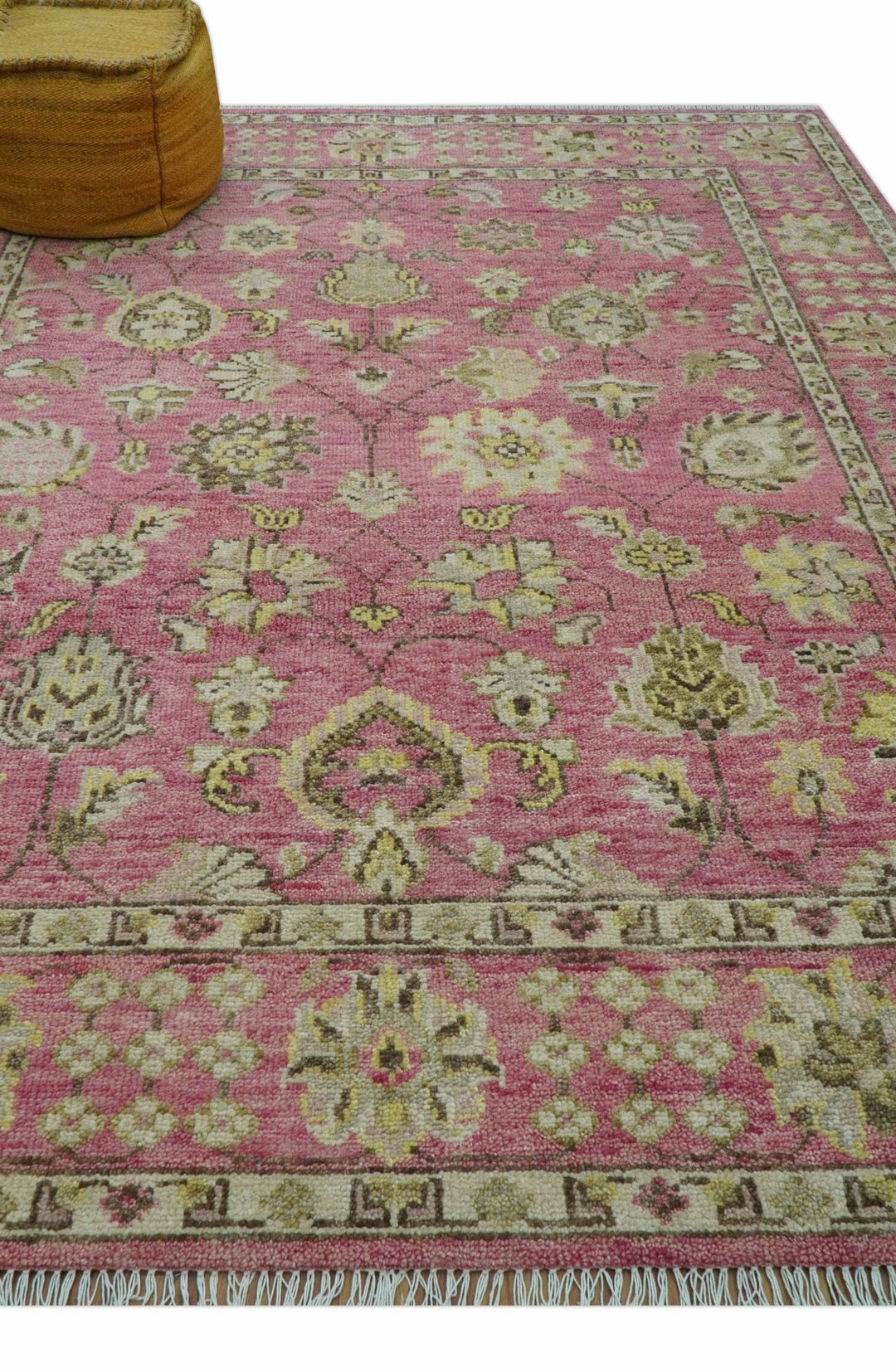 Custom Made Pink and Beige Oushak Hand Knotted Wool Rug - The Rug Decor