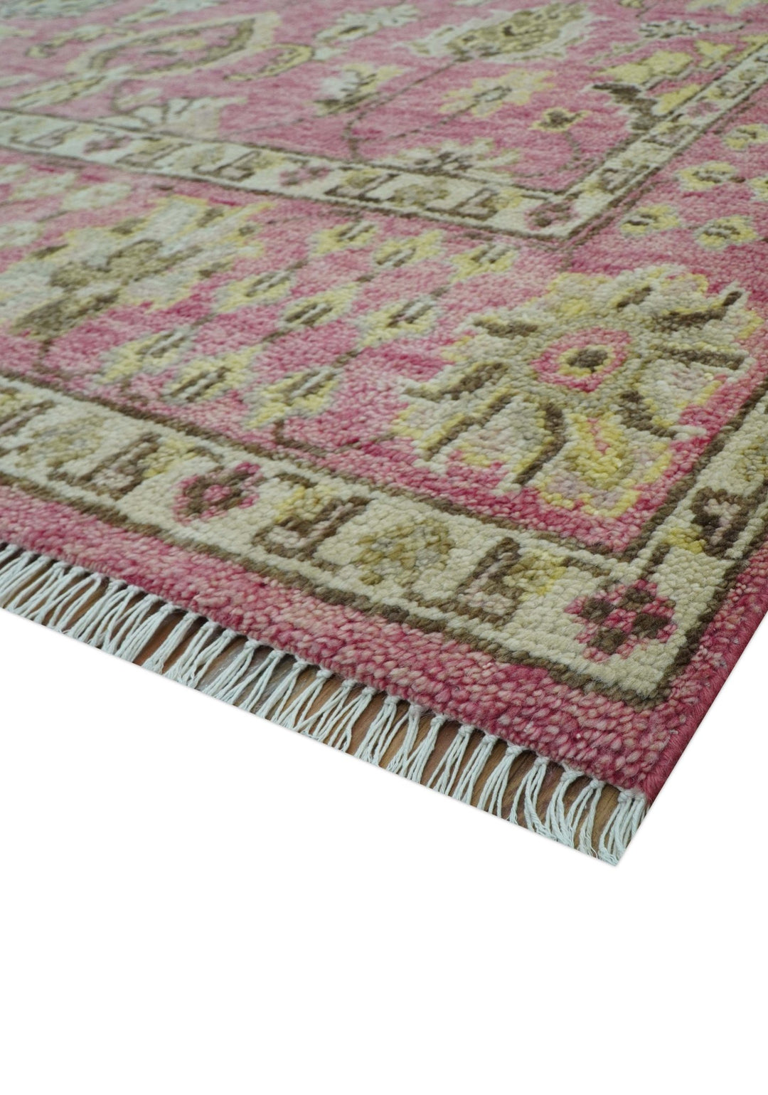 Custom Made Pink and Beige Oushak Hand Knotted Wool Rug - The Rug Decor