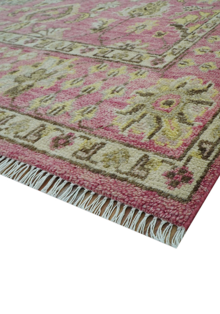 Custom Made Pink and Beige Oushak Hand Knotted Wool Rug - The Rug Decor