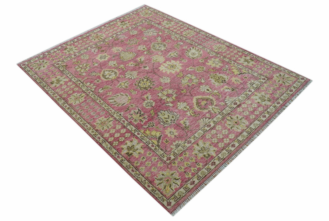Custom Made Pink and Beige Oushak Hand Knotted Wool Rug - The Rug Decor