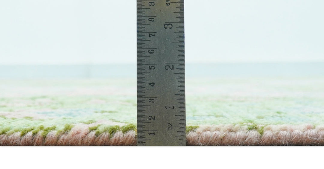 Custom Made Pink And Green Traditional Floral Motifs Design Hand Knotted wool area rug - The Rug Decor